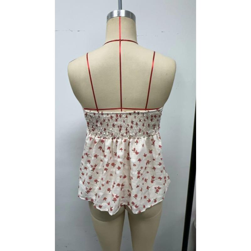 Sommer Damen Temperament Bedruckte Krawatte Sexy Rückenfreies Tanktop mit Blumenmuster