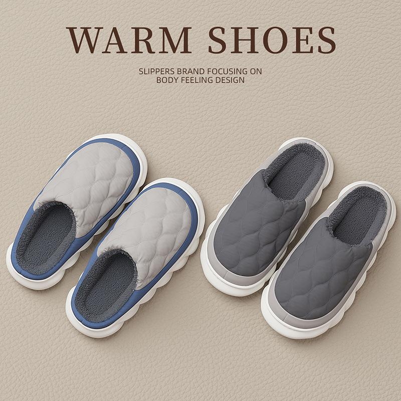 Home Cotton Slippers Women Winter Large Size Plush Indoor House Men Waterproof Fabric Slippers Wholesale