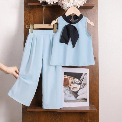 Girls' Fashion Set 2025 Summer Children's Casual Round Neck Sleeveless Loose Top + Trousers Set