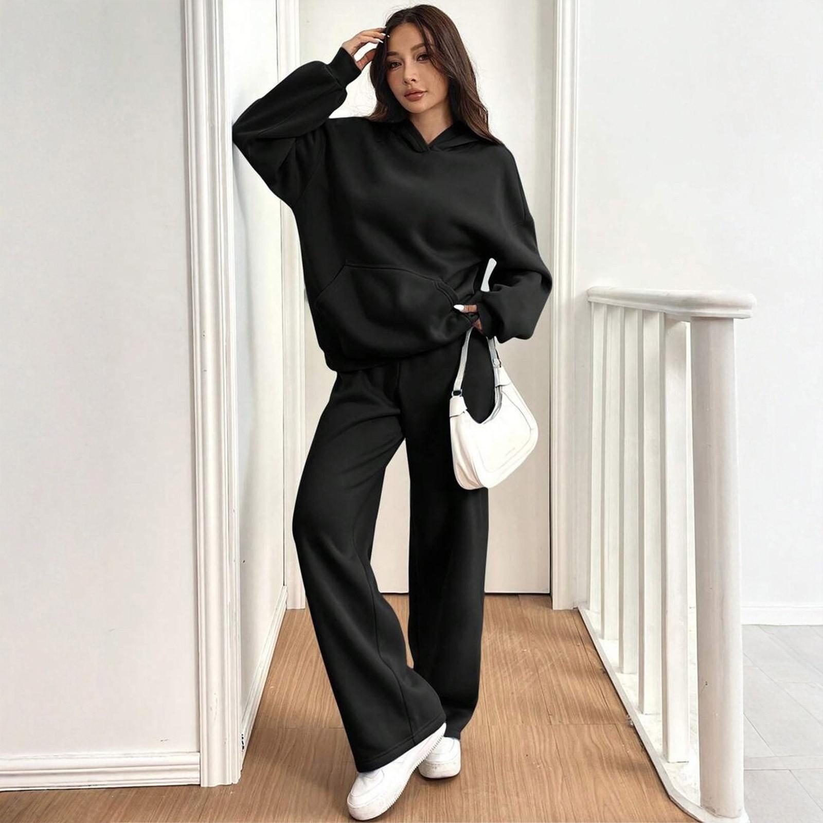 

Women s Casual Warm Hoodie Casual Pants Winter Sports Suit S чёрный