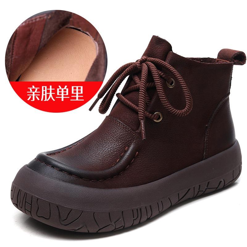 Damen Echtleder Stiefel Klobige Plateaustiefel Kurze Stiefel Retro Streetstyle Winter Warm Wolle Fell Damen Flats Stiefeletten