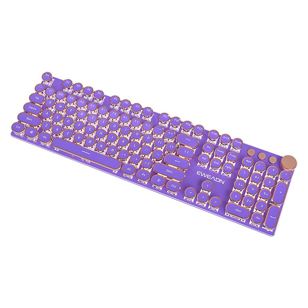 EWEADN V20 Typewriter Retro Steampunk 104 Mechanical Gaming Keyboard with LED Wired USB Metal Single Color Unique English Compatible with Pink