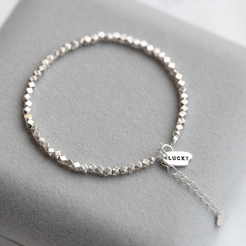 Crushed Silver Geometric Square Bracelet with Good Luck Pendant - Trendy Women s Jewelry