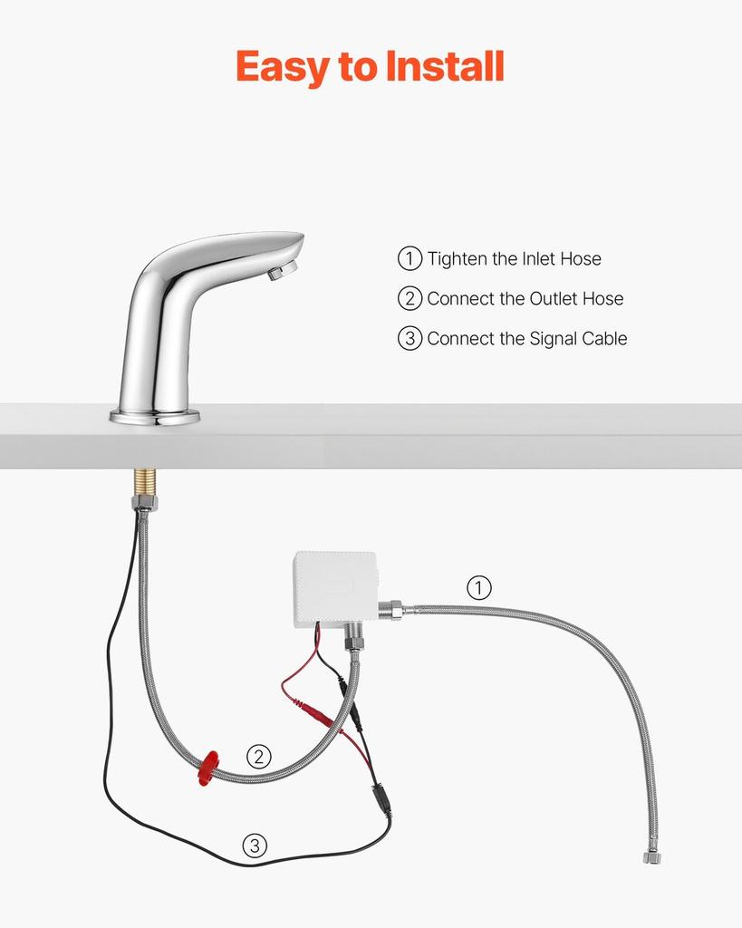 Touchless Bathroom Sink Faucet, Automatic Motion Sensor Restroom Toilet Faucet Cold Water with Hole Cover Plate, Battery Operated for 9.5 mm Pipe