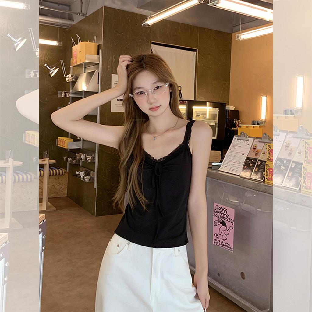 Pure desire black lace strap sling vest women's summer new inner and outer wear sweet spice sexy top