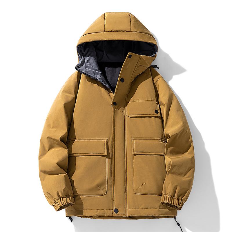 

Winter new men s Korean version solid color hooded thickened warm white duck down couple down jacket M