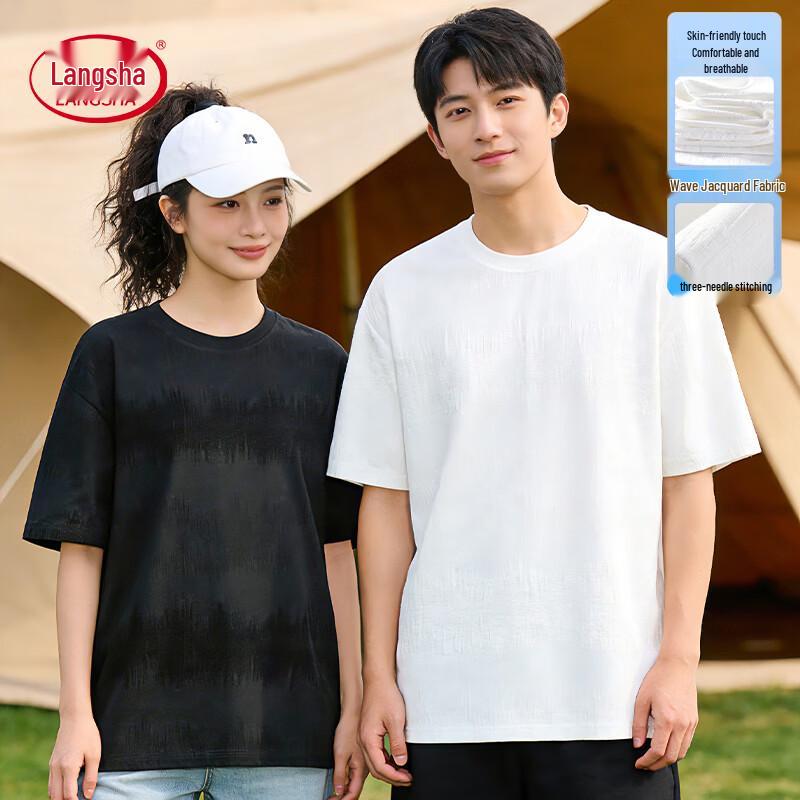 Langsha Unisex Jacquard Stripe Knit Short Sleeve T-Shirt M
