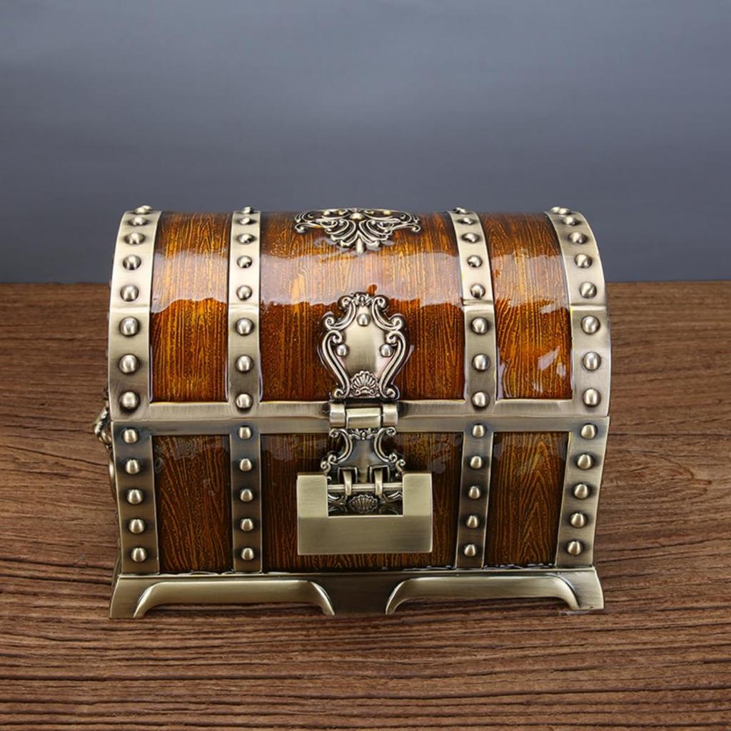 KOGB Antique Treasure Retro Chinese with Large Jewelry Treasure Small Item Pirate Treasure Desktop Perfect for Events and Gifts Chest, Alloy, Style,