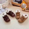Korean Style Double Bow Furry Winter Shoes for Girls, Ages 1-6, Plus Velvet Cotton.