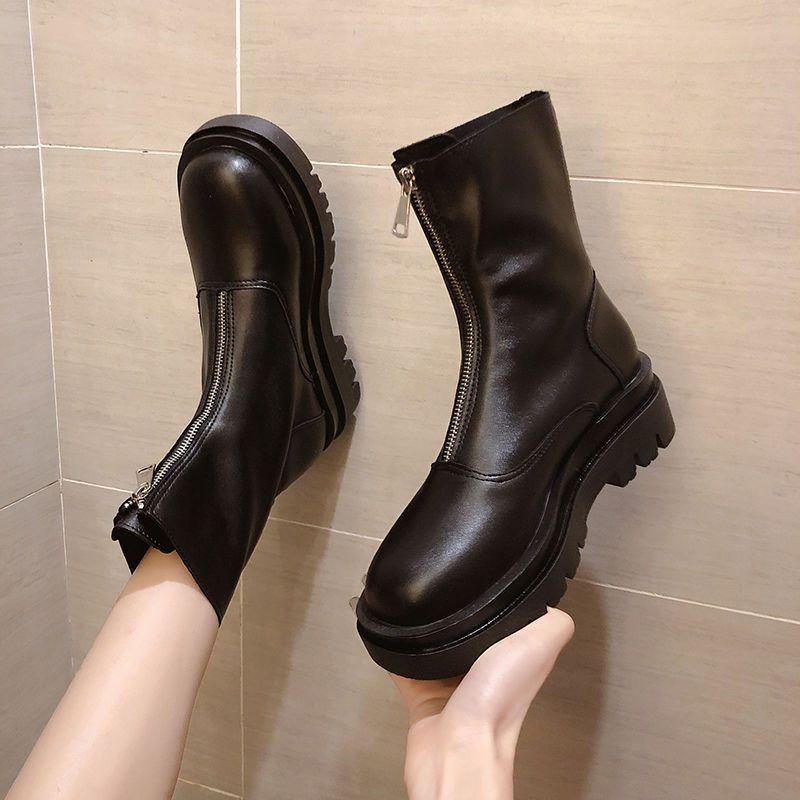 

Зимние женские ботинки кожаные теплые женские нескользящие британские ботинки с застежкой-молнией спереди 40 чёрный