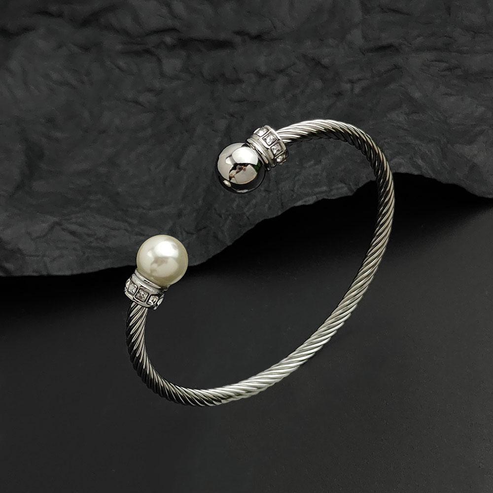 

Creative Steel Wire Pearl Zircon Gold-plated Stainless Steel Women s Bracelet Waterproof and Rust-free Couple Bracelet серебряный