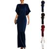 Abiti da Cocktail e da Sera da Donna - Elegante Abito Lungo da Donna in Tessuto Raso Girocollo Manica Corta Lunghezza Intera Casual Vestibilità Ampia Abito da Sera