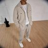 Men's Casual Sports Suit Simple Double Pocket Lapel Jacket with Straight Trousers Suit Two-piece Set