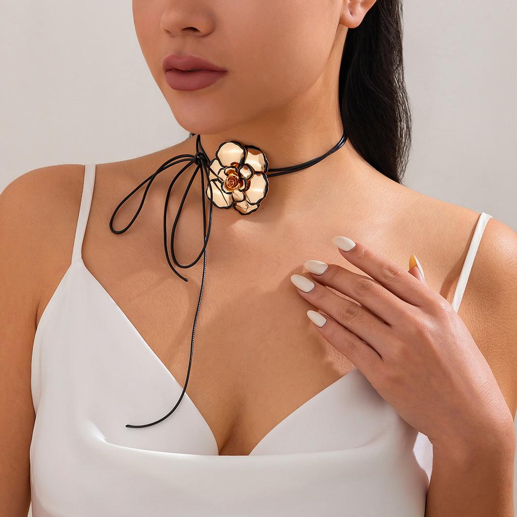 Vintage Gold Geometric Floral Statement Earrings/Necklace Exaggerated 3D Flower Jewelry Accessories Gift For Women