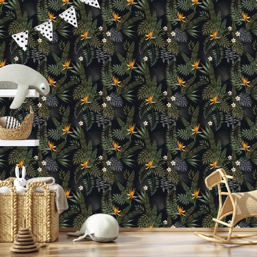 Tropical Leaves and Flowers Wallpaper for Living Room and Bedroom 50x1000
