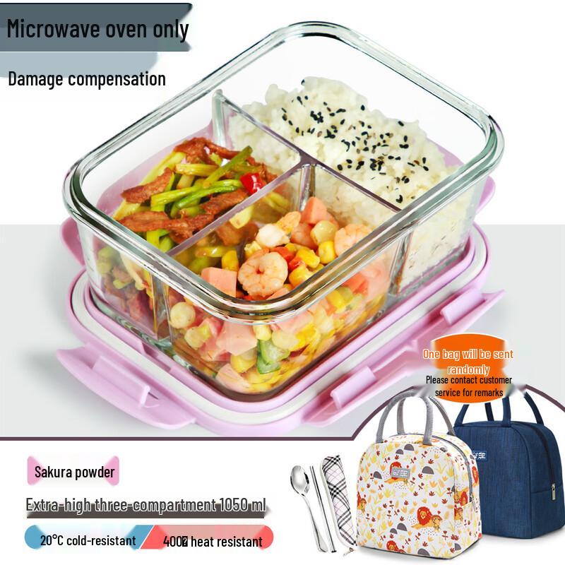 Heightened Glass Lunch Box with 3 Compartments 1050ml