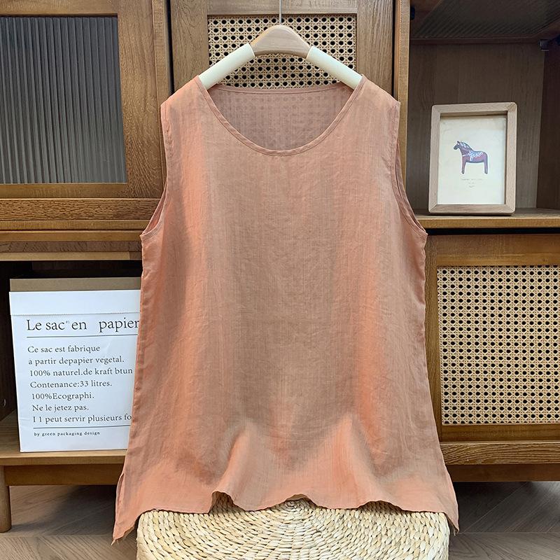 

Легкий свободный жилет без рукавов из хлопка и льна, женская летняя однотонная рубашка, женская одежда XXL розовый