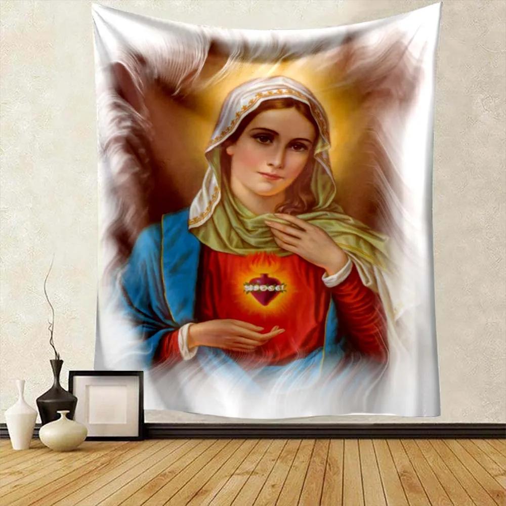 Mother of Christian Faith Jesus Tapestry for Bedroom Wall Apartment Wall Hanging Blessed Virgin Mary Living Room Decoration Gift