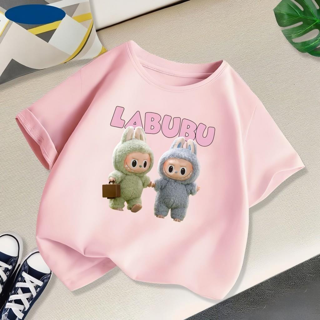 

Fashion Cartoon Labubu Cute Printed Women s Short Sleeved T-shirt Summer Comfortable Children s Clothing Soft Round Neck Children s Top 110