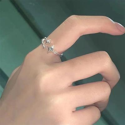 Star-Shaped Silver Color Ring Punk Four-Pointed Star Opening Adjustable Ring For Women Men Finger Jewelry Accessories