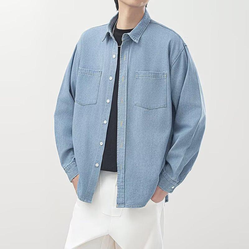 

Мужская Мужская Весна Осень Новая Однотонная Повседневная Джинсовая Рубашка Ретро Мода для Пар Свободная На Пуговицах Верхняя Одежда Премиум S светло-синий