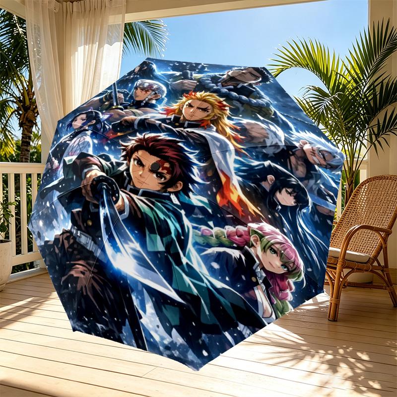 Parapluie Automatique Ouverture Fermeture Impression Demon Slayer, Parapluie Pliable Portable, pour les Trajets Extérieurs, les Voyages en Camping, Cadeau d'Anniversaire Idéal