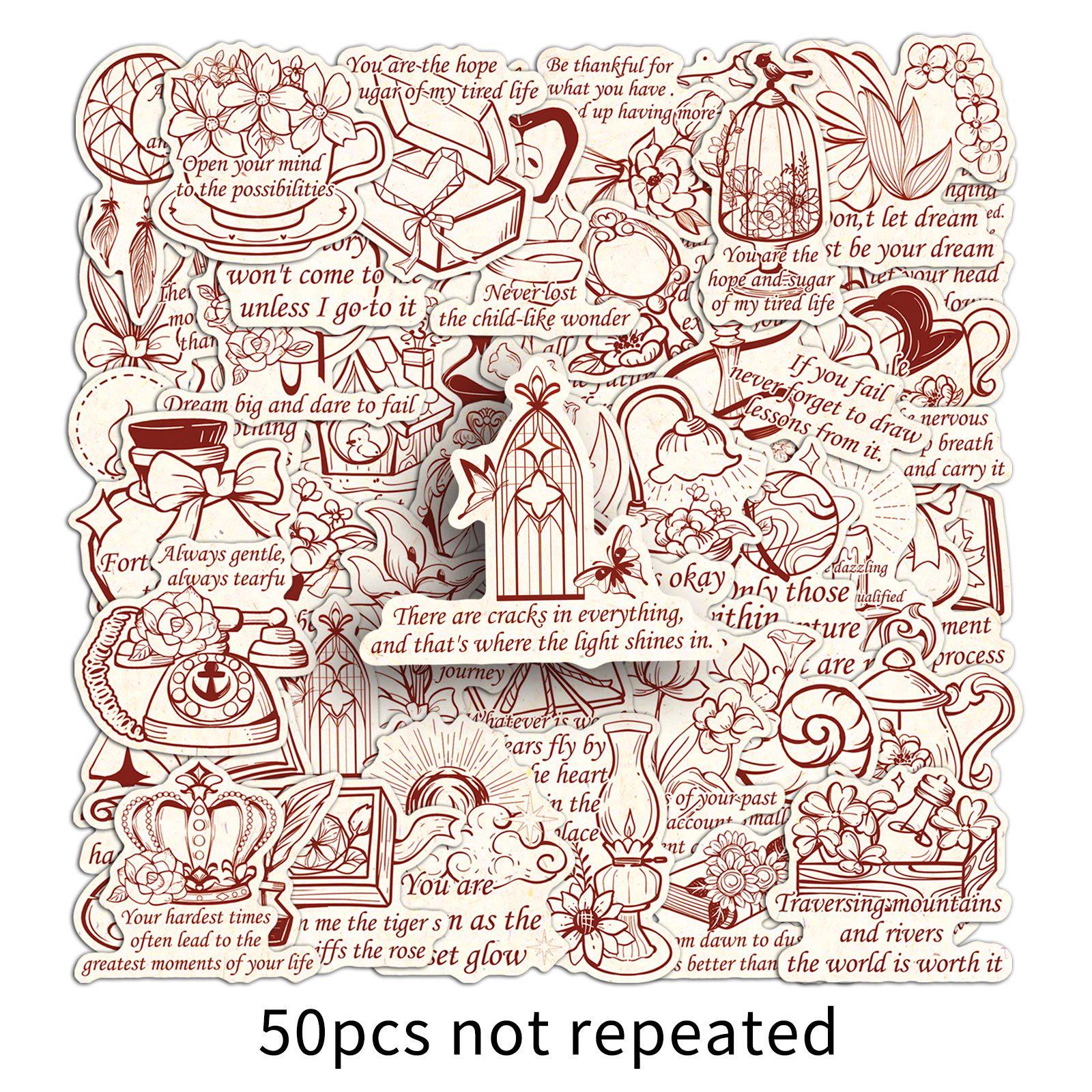50 Original Hand-Painted Healing Stickers: Cartoon Slogans for Phone Cases, Luggage, and Journals