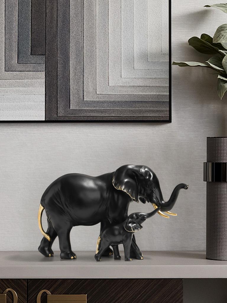 Scultura di elefante madre e figlio in resina, squisita statuetta artigianale per la decorazione della casa per camera da letto, soggiorno, scrivania dello studio
