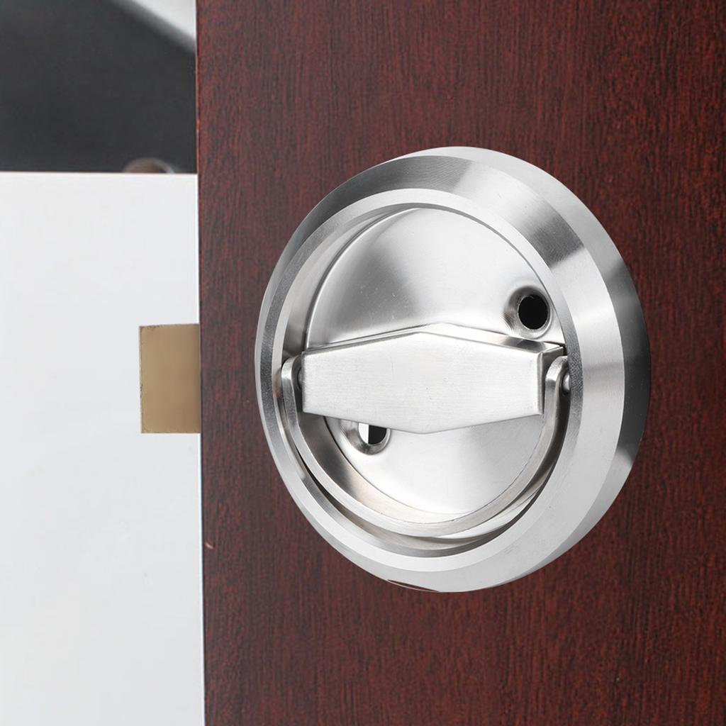 Hem Badrum Dubbelsidigt Lås 304 Rostfritt Stål Ringhandtag Dörrlås Tillbehör(Silver (Med