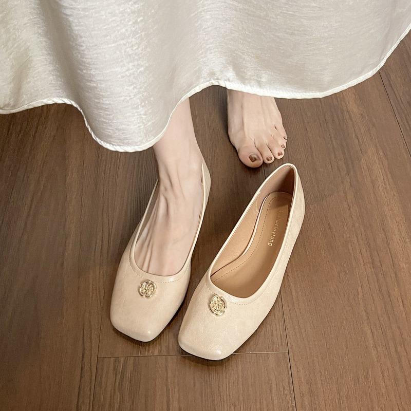 

Flat Single Shoes Retro Shoes Soft-soled Grandma Shoes 35 абрикосовий