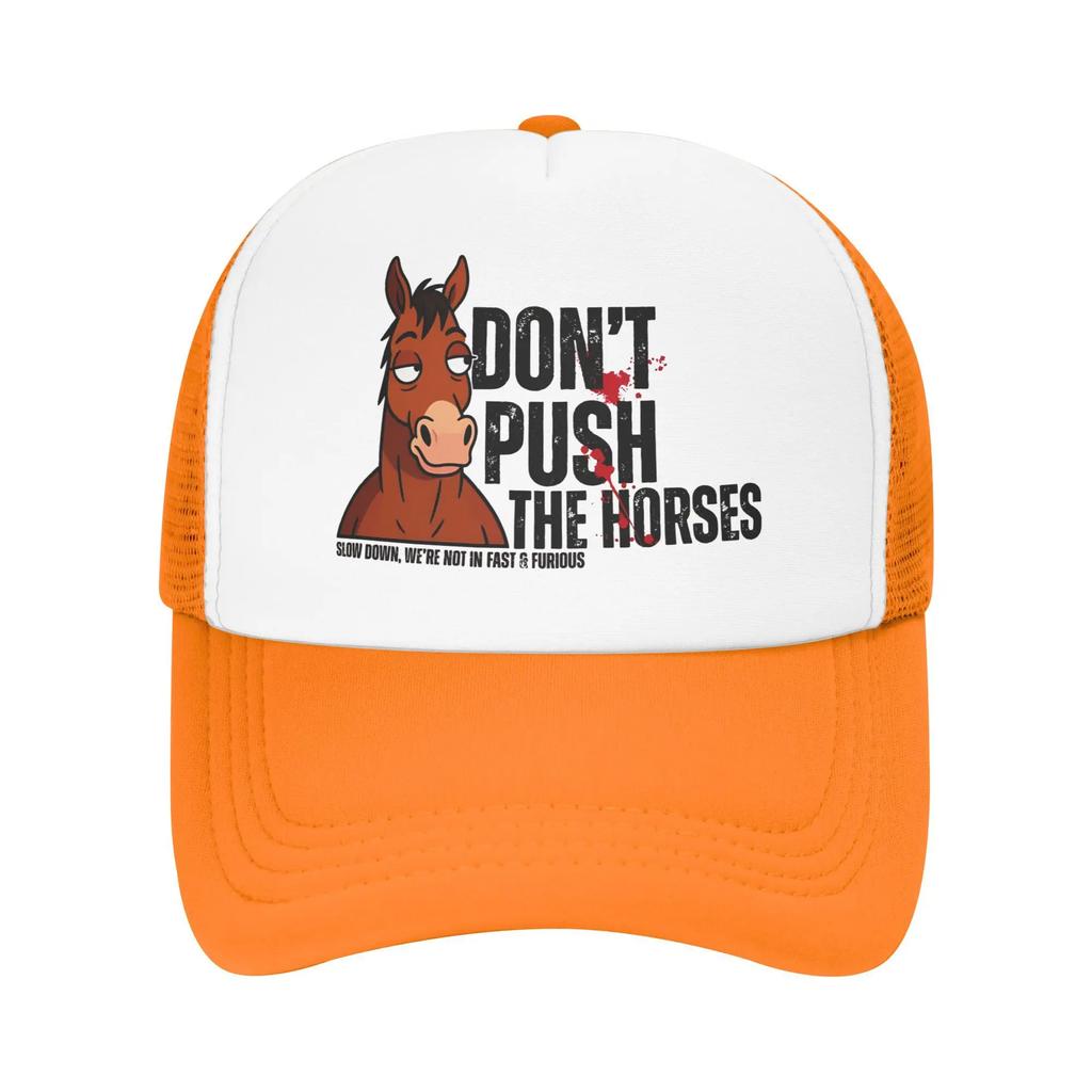Summer Cooling Dont Push The Horses Funny Meme Quote Mesh Caps Men Women Adjustable Foam Trucker Hats For Casual Wear