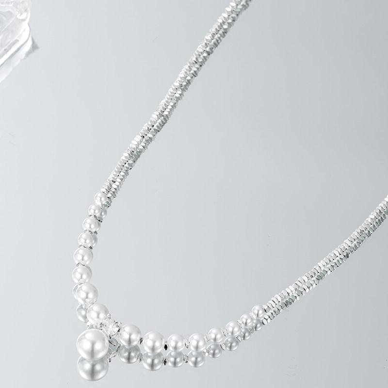 Elegant French Silver & Pearl Pendant Necklace for Women - Luxury Clavicle Chain, Perfect Seaside Accessory