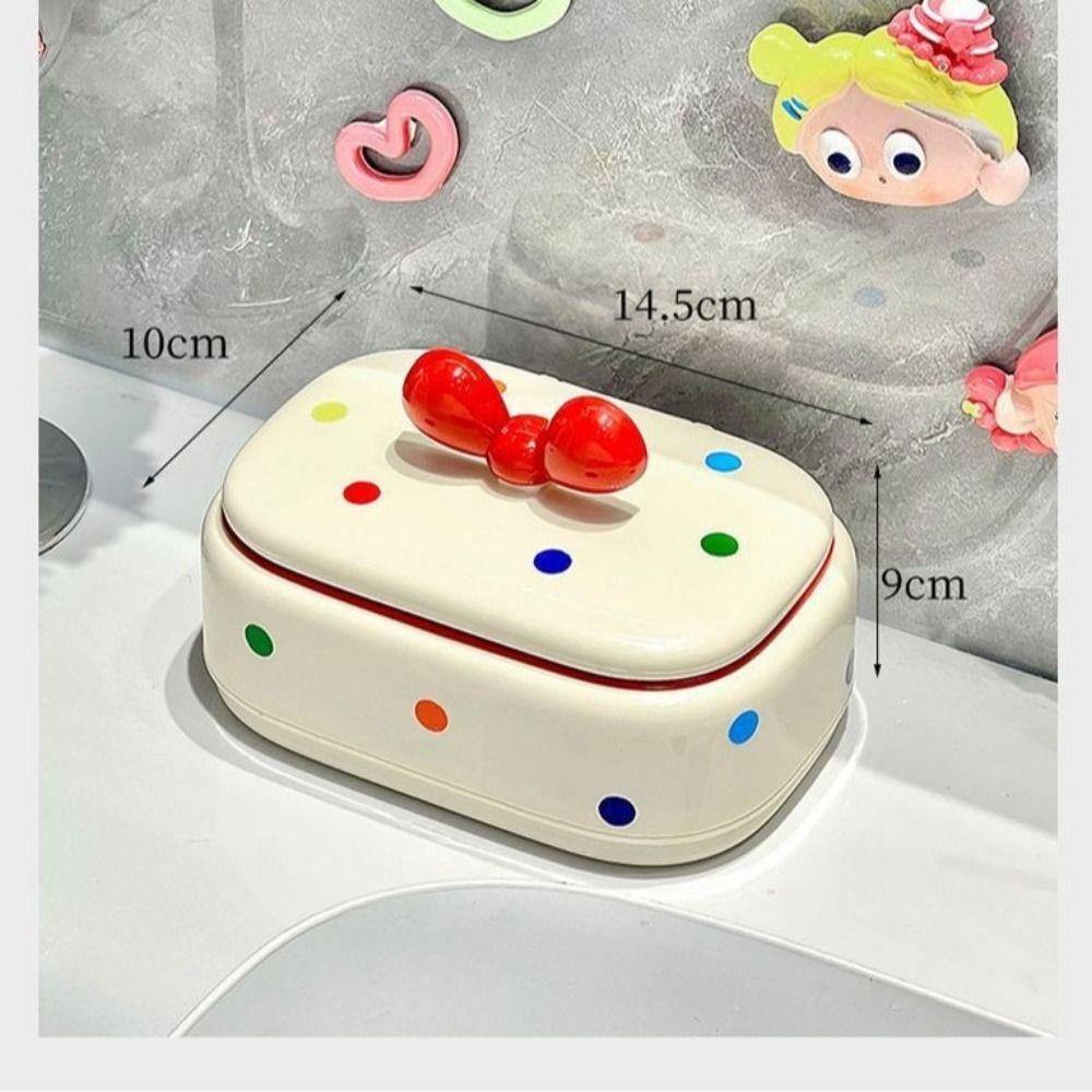 Creative Dopamine Soap Holder Drain Tray White&red Soap Box Dot Bow Soap Tray Home Decoration
