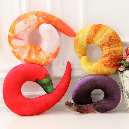3D Shrimp Eggplant U Shaped Cushion Stuffed Plush Neck Travel Home Bed Toy
