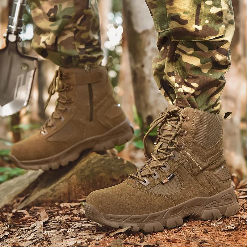 Fashion Men's Outdoor Boots Men Suede Leather Breathable Desert Boots Wearable Rubber Waterproof Ankle Boots Hardcore