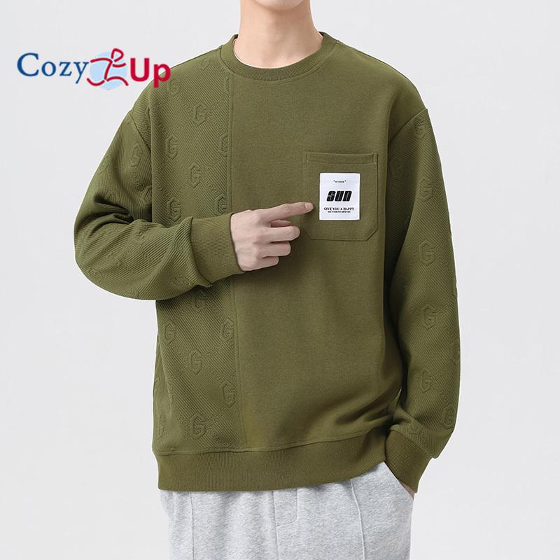Cozy Up Herren-Sweatshirt mit Rundhalsausschnitt, einfarbig, geometrische Struktur, langärmelig, lässiges Pullover-Shirt