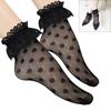 1 Paar Modische Schwarze Fischgräten-Netz-Knöchelsocken mit Ausgeschnittenem Geometrischem Muster Rüschen-Spitzenbesatz Socken für Damen