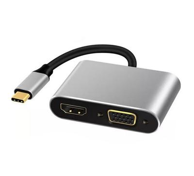 USB-Hub-Adapter SUNROZ USB Typ-C – HDMI + VGA + USB 3.0 + PD 87 W, Grau (A48659)