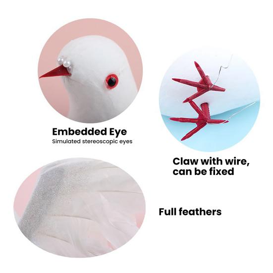 White Lifelike Artificial Bird Figurine Realistic Feathered Fake Peace Birds Ornaments for Christmas