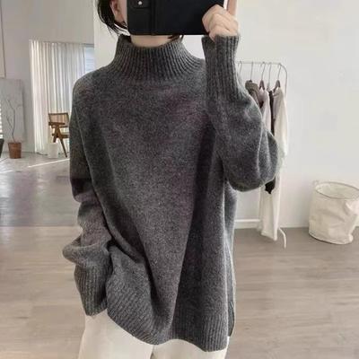 Herbst und Winter neuer lockerer und dünner lässiger weicher wachsartiger Strickpullover Top einfarbiger Rollkragenpullover Damenmantel