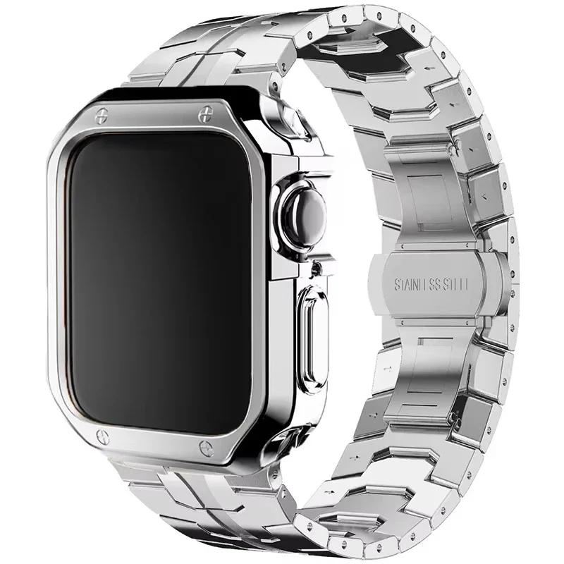 

Нержавеющая сталь Ремешок+Корпус для Apple Watch Ultra 2 49 мм Серии 10 46 мм Роскошный Мужской Ремешок для IWatch 9 8 7 6 5 4 se 45 мм 44 Correa Ultra 2 1 49MM