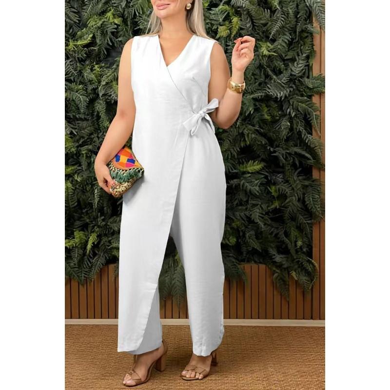 Female Casual Jumpsuit V-Neck Sleeveless Lace-up Jumpsuits For Women Fashion Office Holiday Womens Clothing Jumpsuits Summer New