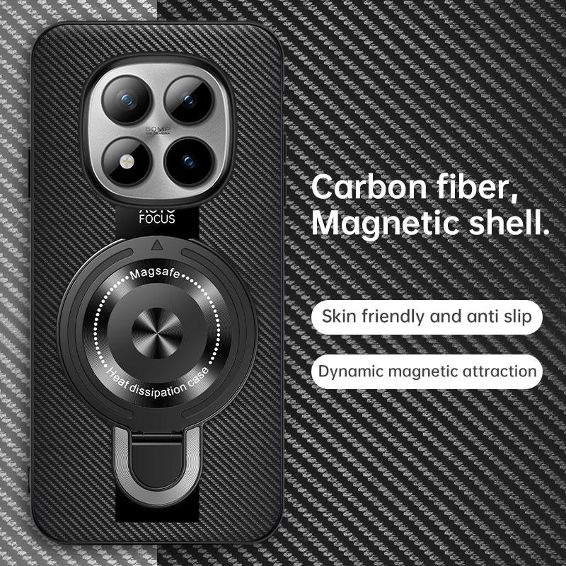 For Magsafe Wireless Charging Case For Redmi Note 15 Pro 5G PU Leather Shockproof Ring Stand Holde Cover For Redmi Note 15 4G