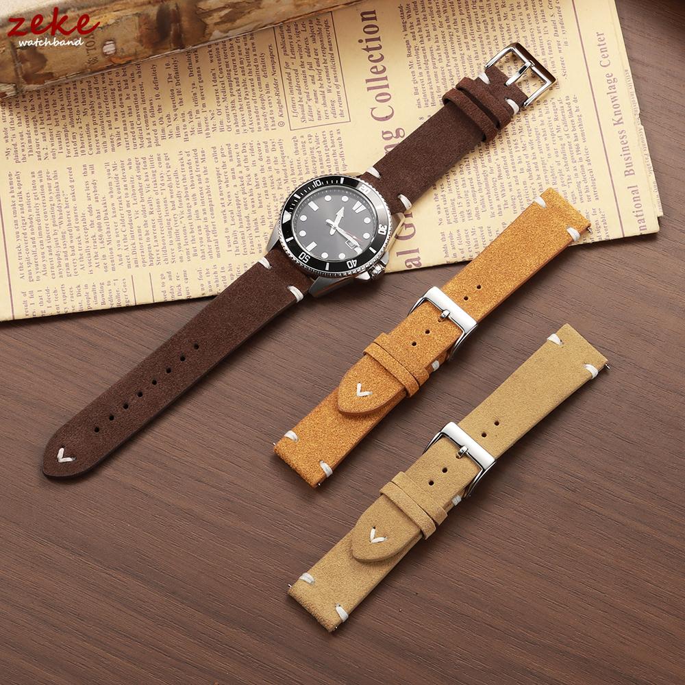 Genuine Suede Leather Watch Strap Vintage Brown Watch Band 18mm 20mm 22mm Quick Release Watchband for Omega Business Wristband