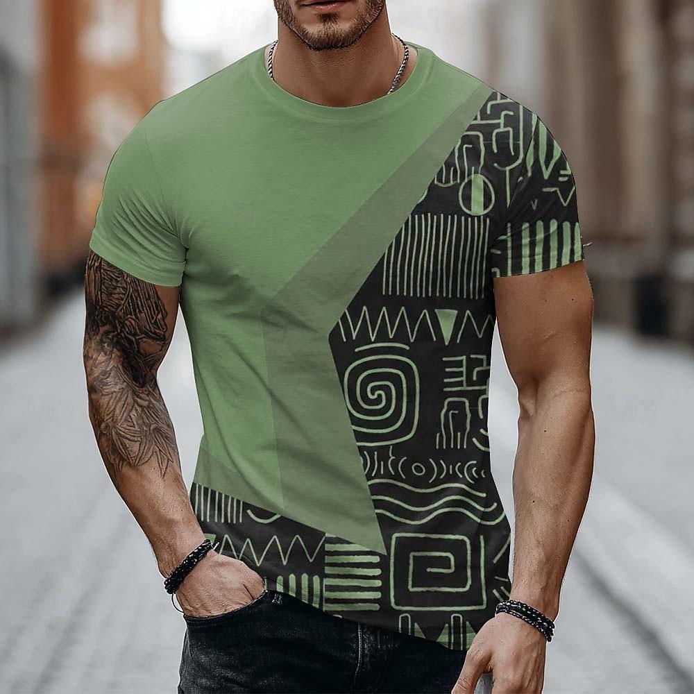 Mens T Shirt Asymmetric Spliced Design Tribal Symbol Print Mustard Yellow Short Sleeve Crew Neck Graphic Tee Clothing Apparel S M L XL XXL XXXL