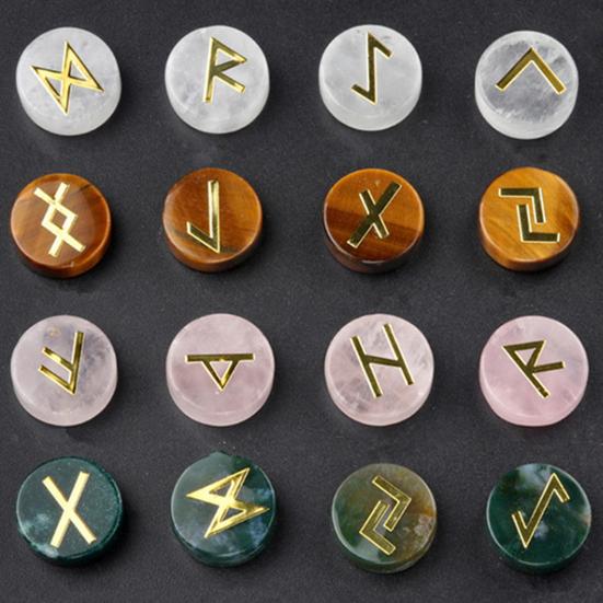 25Pcs Faux Crystal Agate Rune Stone Set Alphabet Rune Round Set Nordic Germanic Language Stone for Witchcraft Fortune-Telling
