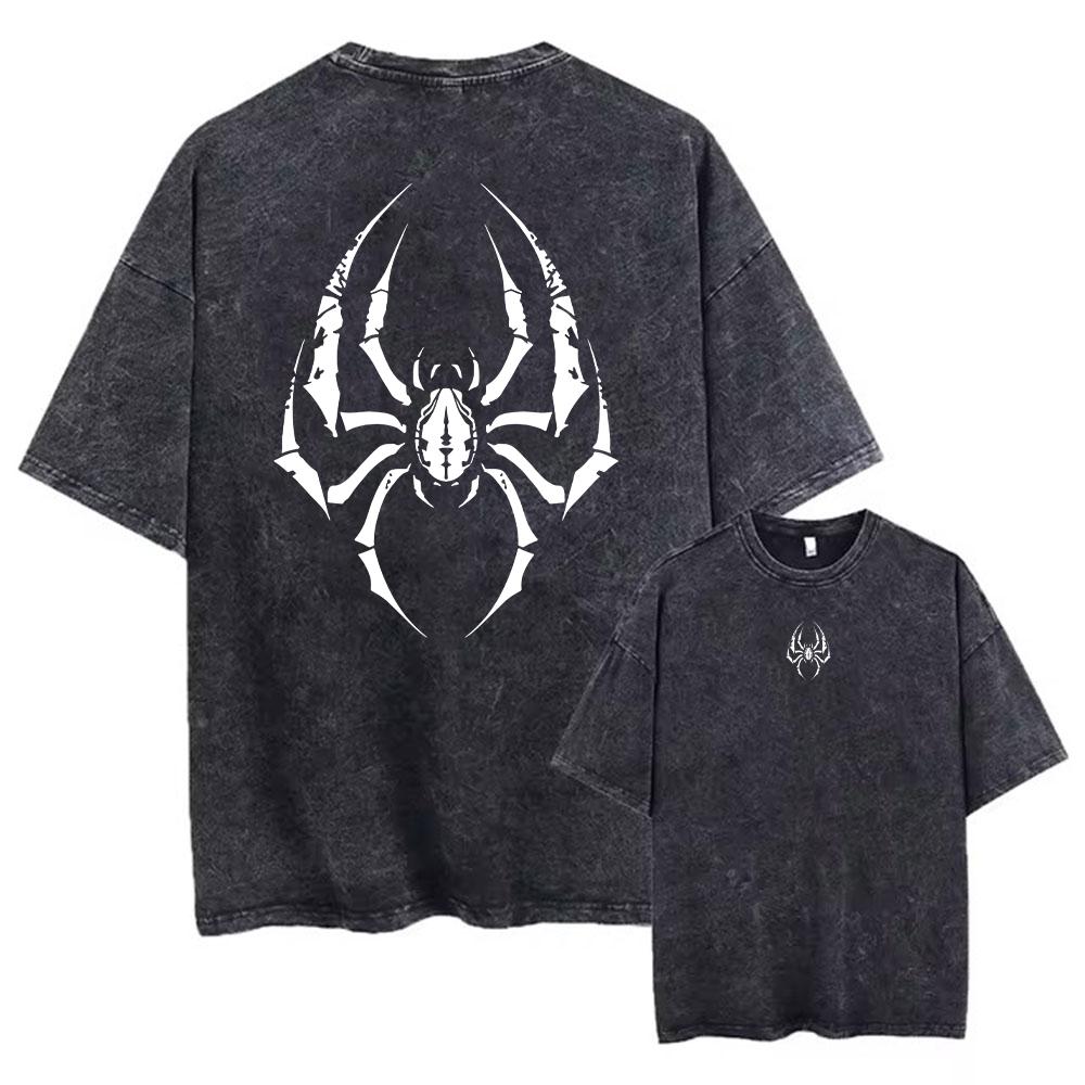 Summer Casual Washed TShirt Fashionable And Creative Spider Print Pure Cotton Short Sleeved Street Hip Hop Base Layer