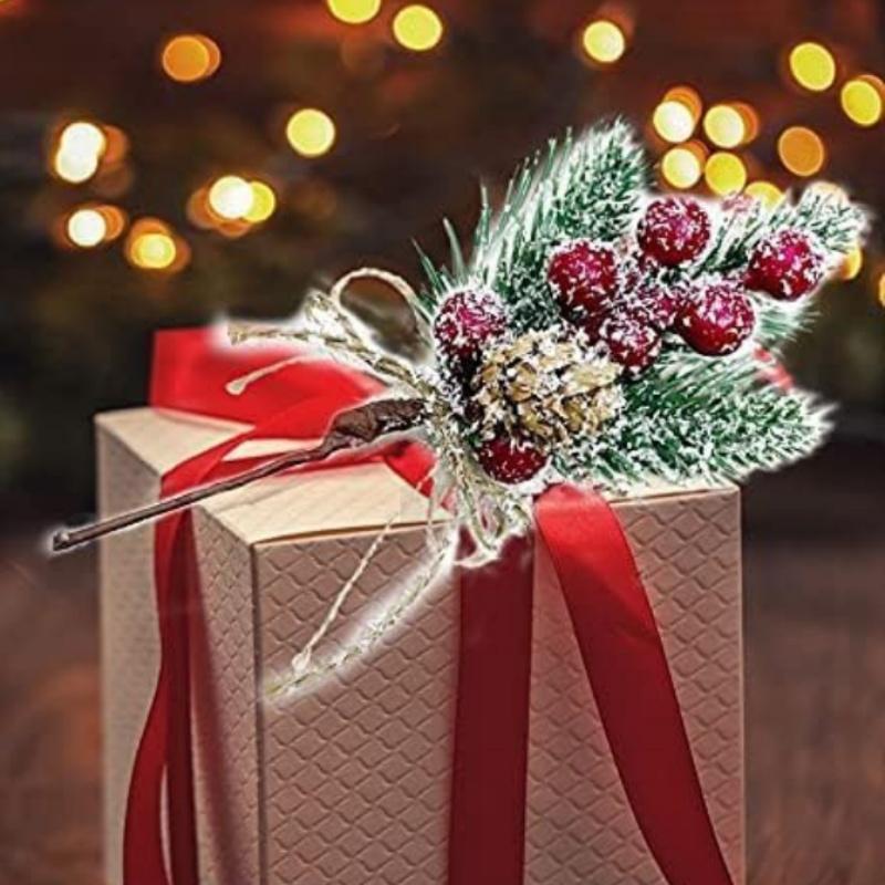 10x Artificial Christmas Picks Red Berries Stems Pine Branches Cones Xmas Decor
