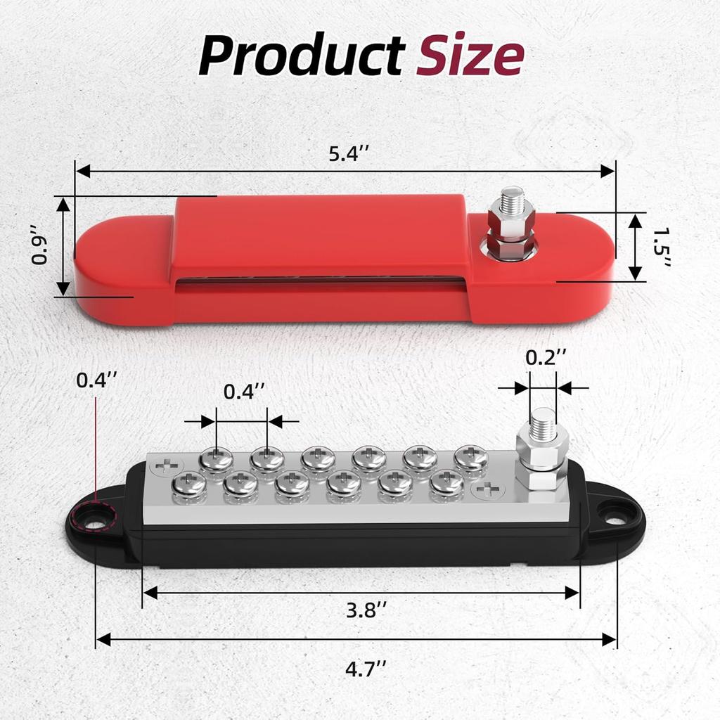 Power Distribution Block 12V 150A 1/4" Stud Marine Bus Bar 12 Volt DC Battery Busbar for Boat Automotive Solar Wiring