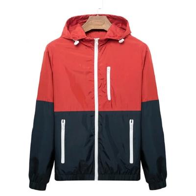 Windbreaker Men Casual Spring Autumn Lightweight Jacket   Hooded Contrast Color Zipper Up Jackets Outwear